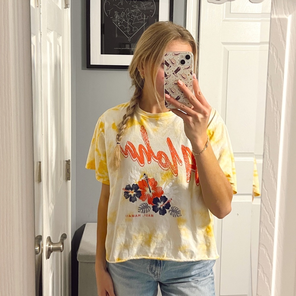 Aloha White & Yellow Tie Dye Cropped Tee